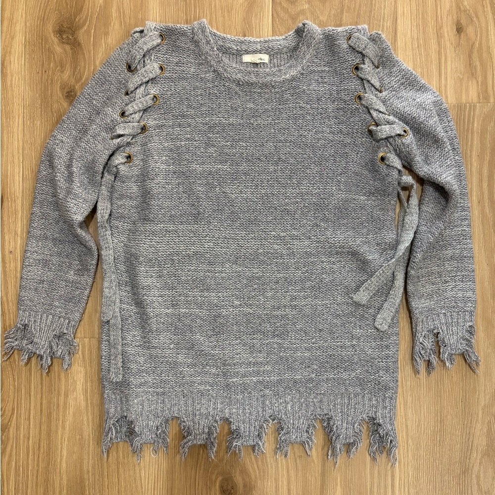 Jella C. Lace-Up Distressed Hem Sweater – Size Small